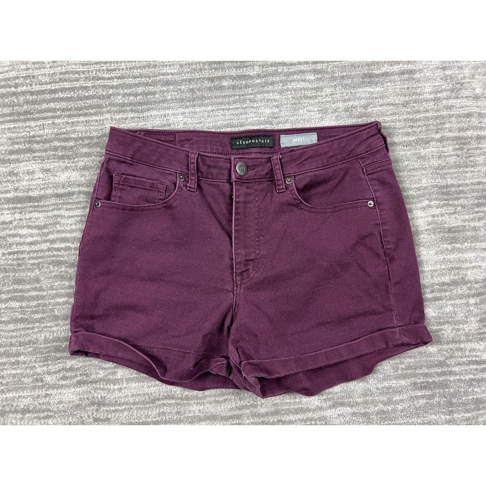 Aeropostale Midi Shorts Womens 30 Burgundy Purple Cuffed Denim Mid Rise 5-Pocket